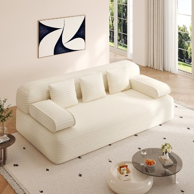 78.7" Frameless Corduroy Sofa, Convertible Sofa Bed with 3 Pillows for Living Room, Small Spaces, Apartments, No Assembly Required, Beige - ModernLuxe | Target