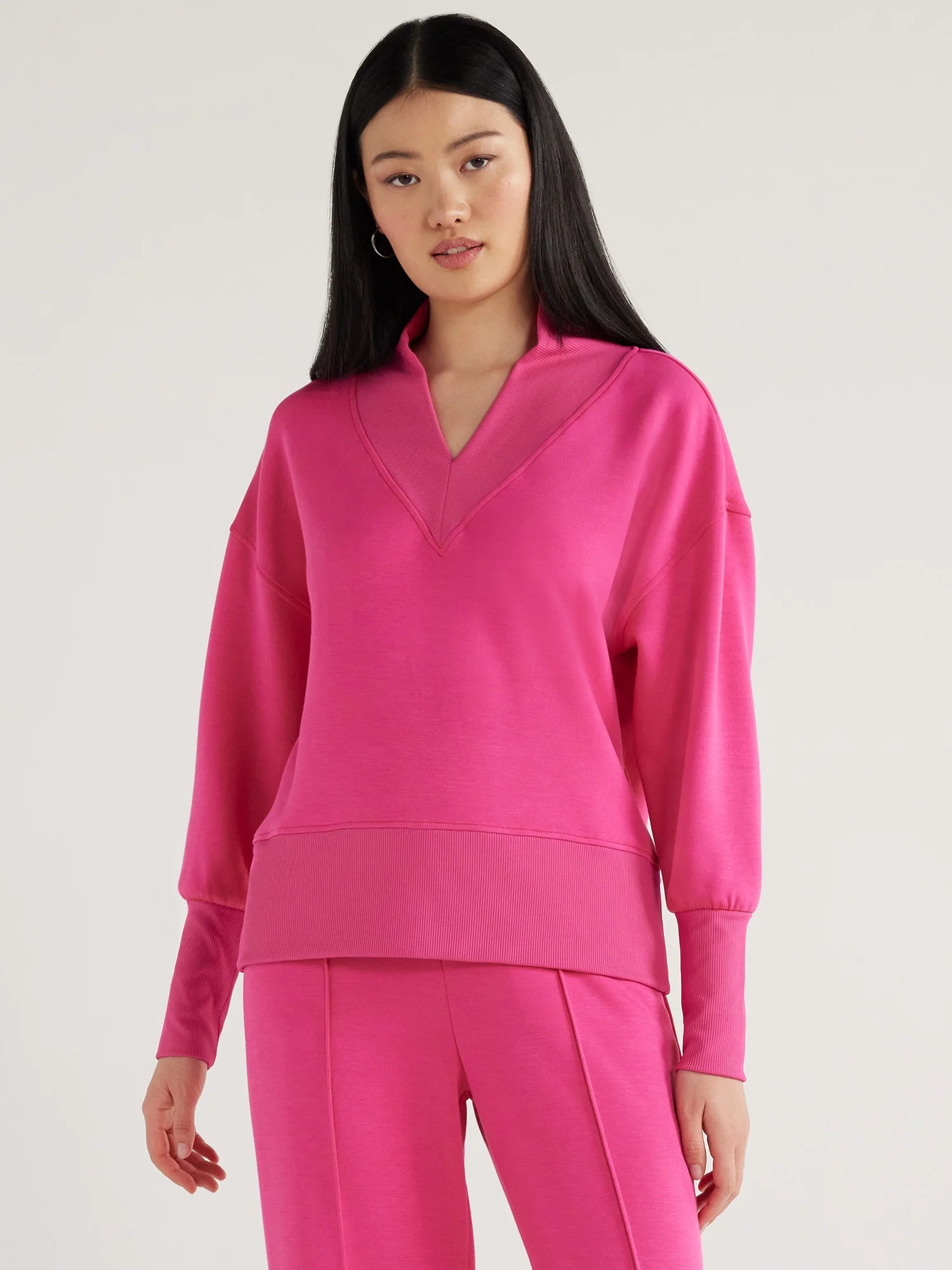 Scoop Women's Scuba Knit V-Neck Sweatshirt, Sizes XS-XXL - Walmart.com | Walmart (US)