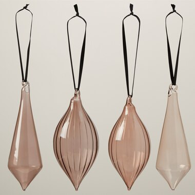 SET OF 4 HOLIDAY MINI GLASS ORNAMENTS | Indigo (CA)