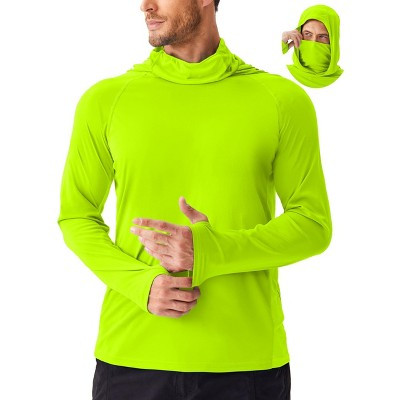 Pinspark Men's Sun Protection Hoodie with Mask UPF 50+ UV Long Sleeve Shirt Men Rash Guard Performance Fishing Hiking Shirt Neon Green M | Target