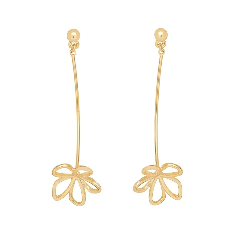 Time and Tru Women's Gold Tone Metal Drop Earrings Floral Design | Walmart (US)