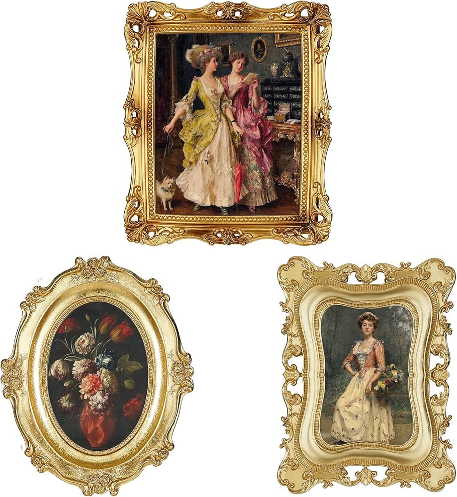 Thyle 3 Pcs Vintage Picture Frames Victorian Decor Gold Vintage Frame Wall Hanging Antique Photo ... | Amazon (US)
