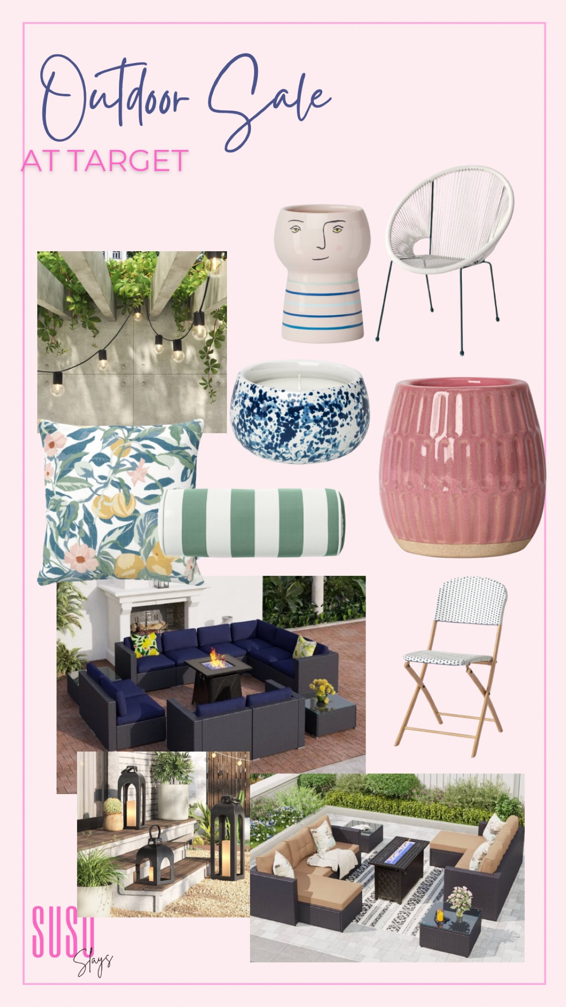 It’s a great time to grab new outdoor furniture and accessories- Target is having a big sale! 
Comfy chat groups, cute pillows, pretty planters, string lights, and more! 

#LTKsalealert #LTKhome #LTKSeasonal