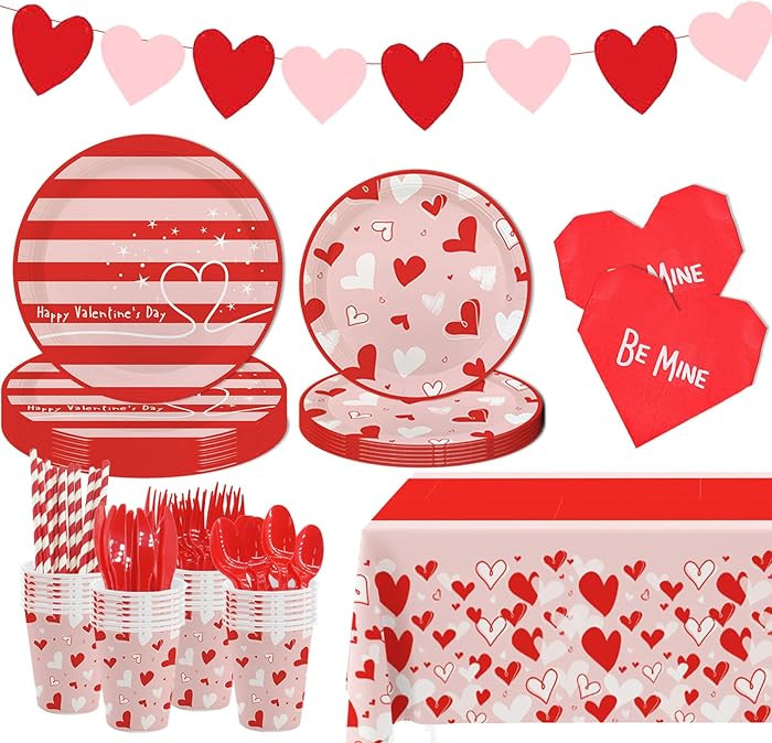 MEHOFOND 194Pcs Valentine's Day Party Decorations Valentines Day Plates and Napkins Sets Includes... | Amazon (US)