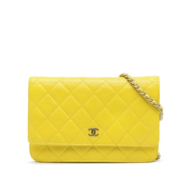 Pre-Owned Authenticated Chanel Classic Lambskin Wallet on Chain Leather Yellow Crossbody Bag Unis... | Walmart (US)