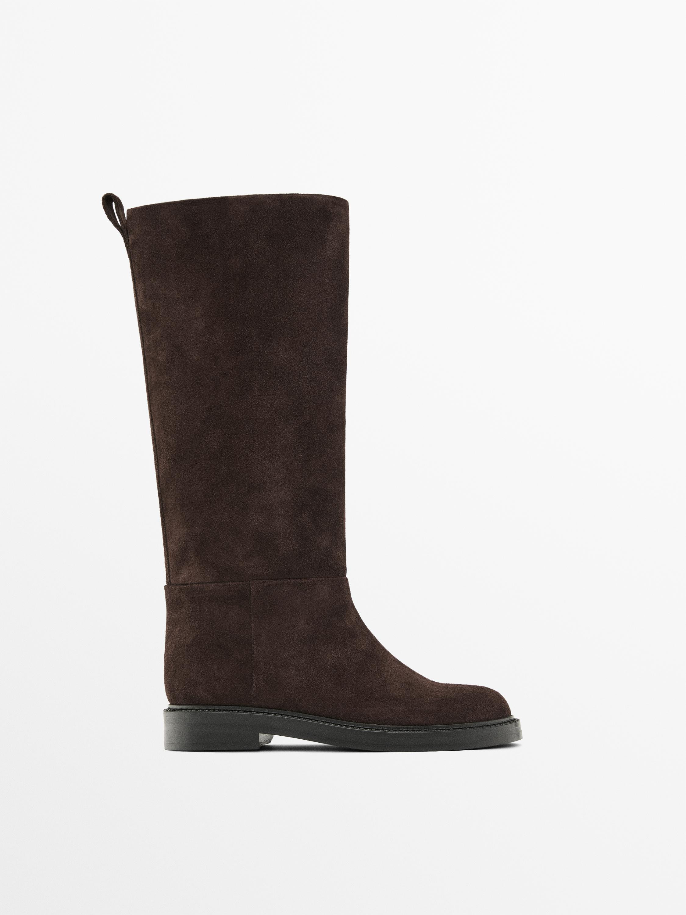 Split suede knee-high boots | Massimo Dutti US