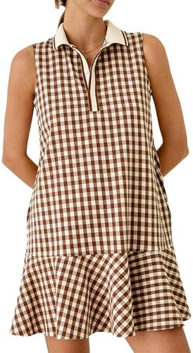 Shiyifa Womens Gingham Polo Dress Sleeveless Golf Mini Dresses Summer V Neck Plaid Tennis Sundres... | Amazon (US)