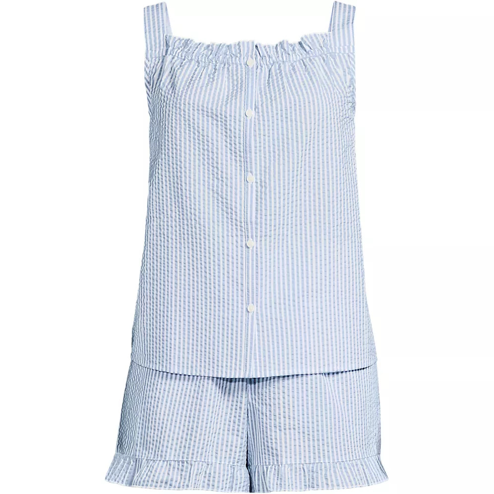Women's Seersucker 2 Piece Pajama Set - Tank and Shorts | Lands' End (US)