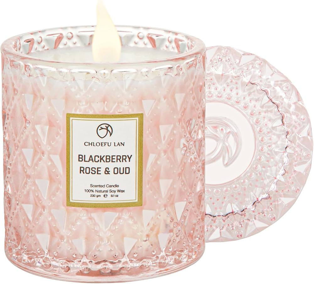 Chloefu LAN BlackBerry Rose Scented Candle, Oud Candles Gifts for Women, Pink Candles for Home Sc... | Amazon (US)