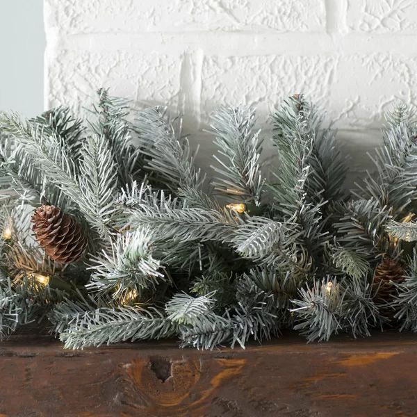9' Frosted Arctic Pre-Lit Garland with 50 Clear/White Lights | Wayfair North America