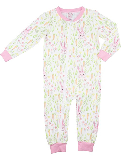 Pink Knit Bunny And Carrot Zipper Pajamas - Shipping Early April | Cecil and Lou