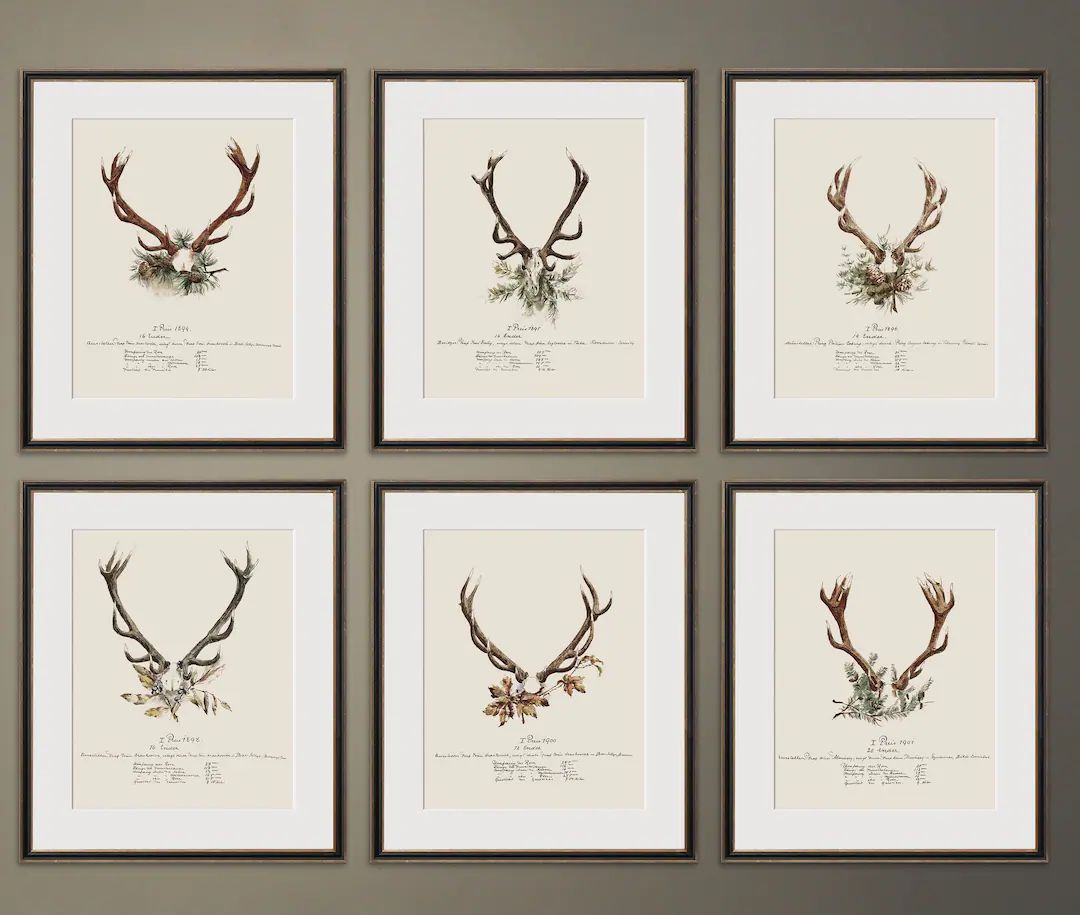 Vintage Animal Deer Art Print Gift for Him with Deer Antlers, Deer Print for Cabin Decor, Office,... | Etsy (US)