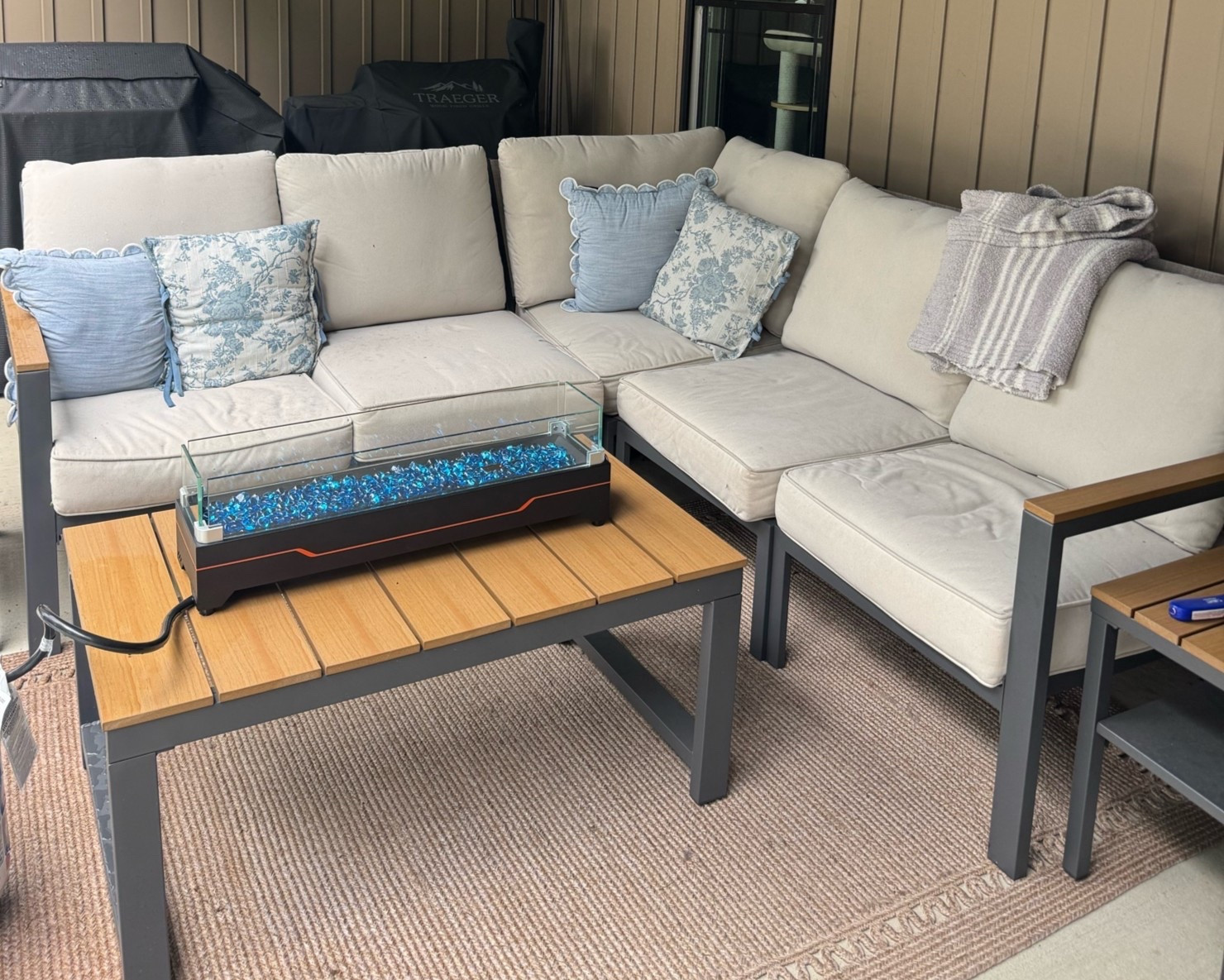 The best outdoor couch, comfy and cute and can fit 5 people comfortably. On sale right now and comes with three tables! Now just need fall nights to get here so we can put our fire pit to use

#LTKSeasonal #LTKHome #LTKSaleAlert