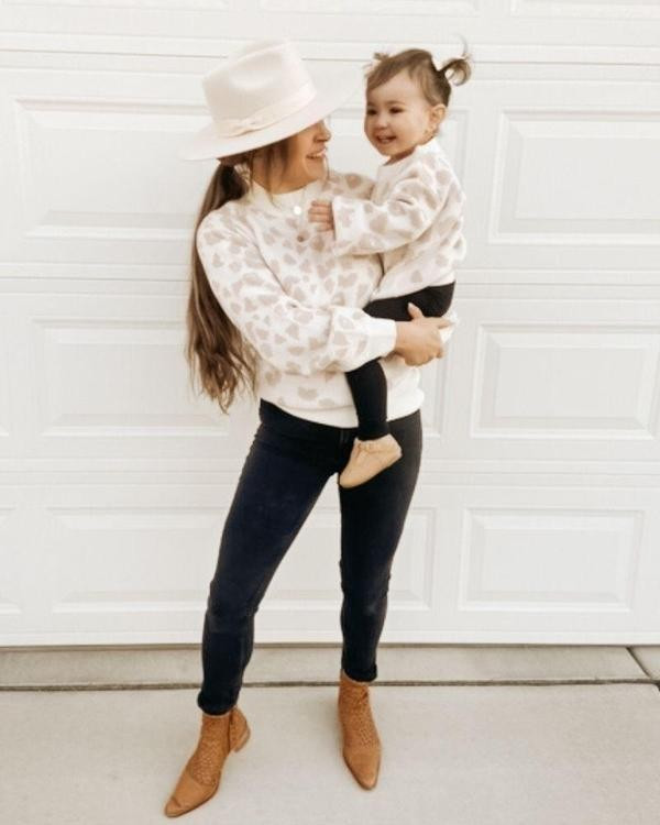 Crawford Mommy & Me Bubble Sleeve Sweater - Soft Pink Leopard | Bailey's Blossoms