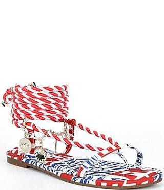 Gianni Bini Cayman Charm Striped Ankle Wrap Flat Sandals -  7.5 | Dillard's