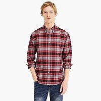 American Pima cotton oxford shirt with mechanical stretch in red-and-grey plaid | J.Crew US