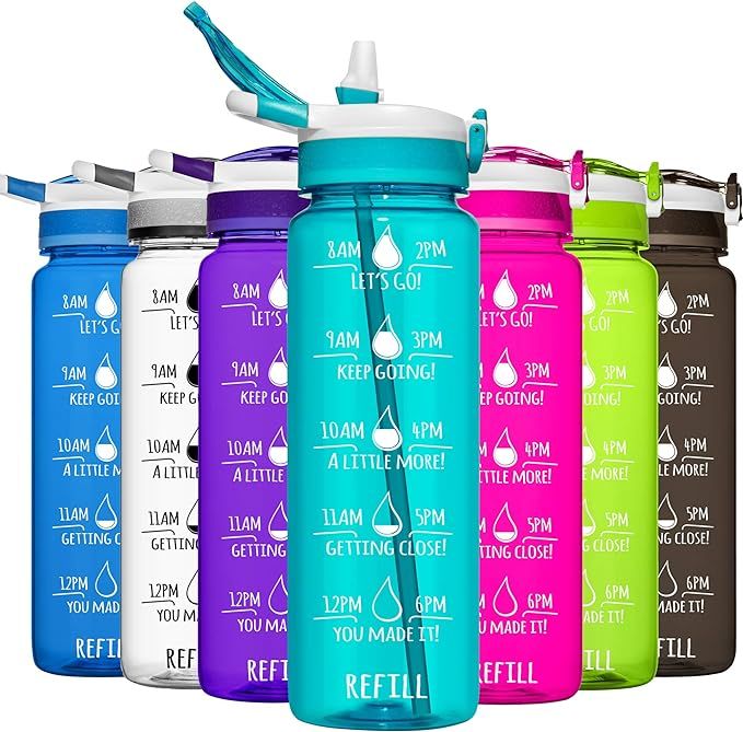 HydroMATE 32 oz Water Bottle with Straw and Motivational Time Markings Reusable Leak Proof BPA Fr... | Amazon (US)