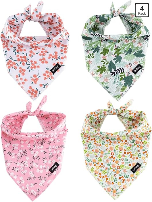 XLarge Summer Spring Dog Bandanas-4PCS Pink Green Orange Floral Printing Dog Scarf Bib Kerchief B... | Amazon (US)