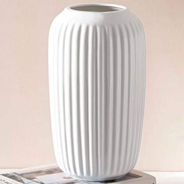 White Ceramic Vase, Flowers Vase in French Country Style for Home Decor, Ribbed Vase for Wedding ... | Walmart (US)