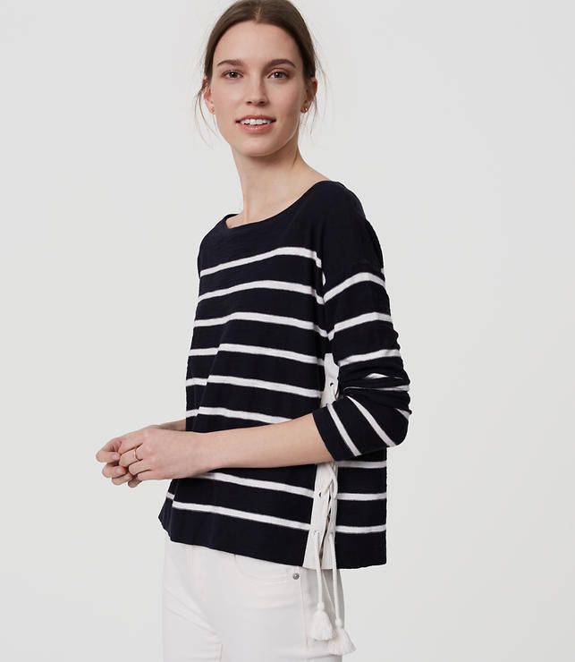 Striped Lace Up Side Sweater | LOFT