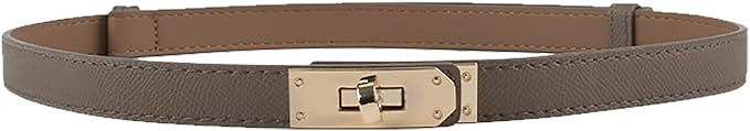 Women's Skinny Leather Belt with Adjustable Silver Turn-Lock Buckle - Ideal for Dresses, Jeans, a... | Amazon (US)