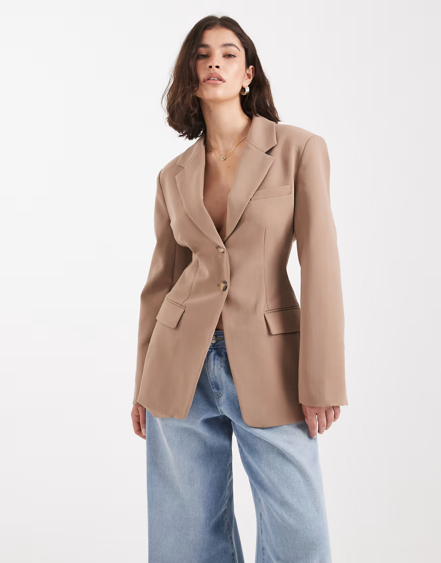 ASOS DESIGN cinch waist blazer in mocha-Neutral | ASOS (Global)