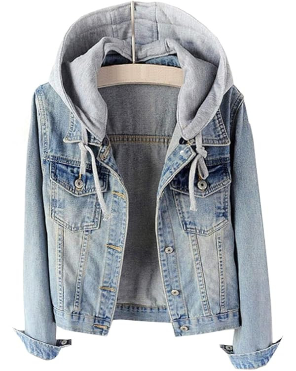 LifeShe Women's Casual Detachable Hoodie Denim Jacket | Amazon (US)
