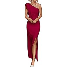 PRETTYGARDEN Women's Summer One Shoulder Long Formal Dresses Sleeveless Ruched Bodycon Wedding Gu... | Amazon (US)