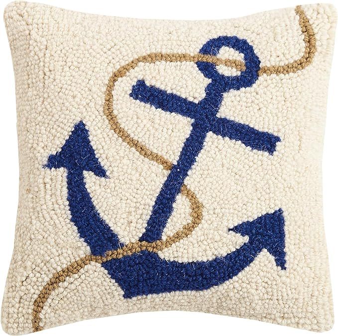 Peking Handicraft 30JES1570C10SQ Anchor and Rope Hook Pillow, 10-inch Square, Wool and Cotton | Amazon (US)