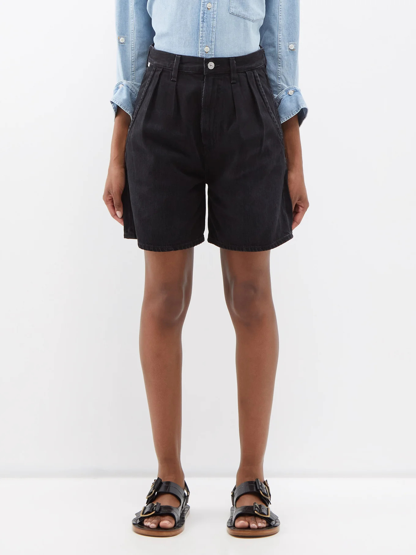 Maritzy pleated denim wide-leg shorts | Matches (UK)