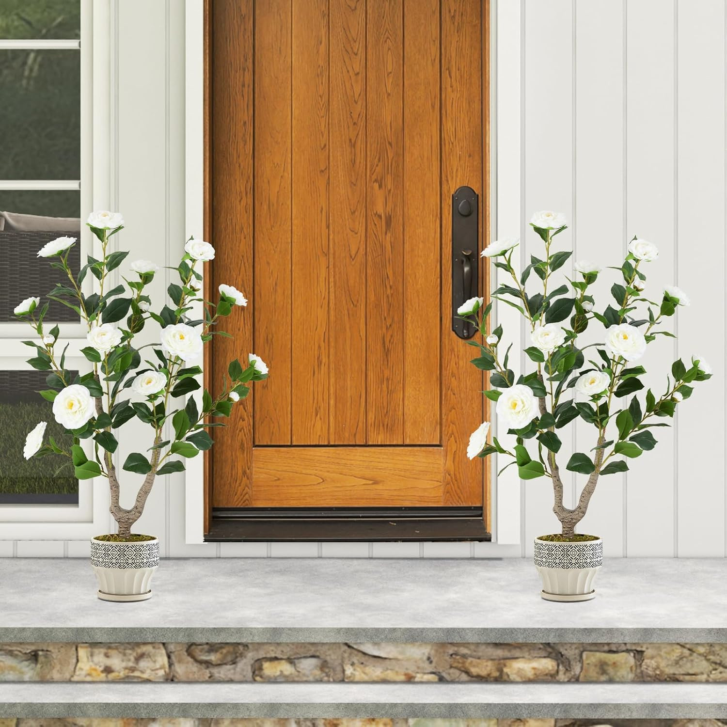 Goplus 36’’ Artificial Camellia Tree, 2 Pack Flower Plants Artificial Tree, Faux Floral Plant... | Amazon (US)