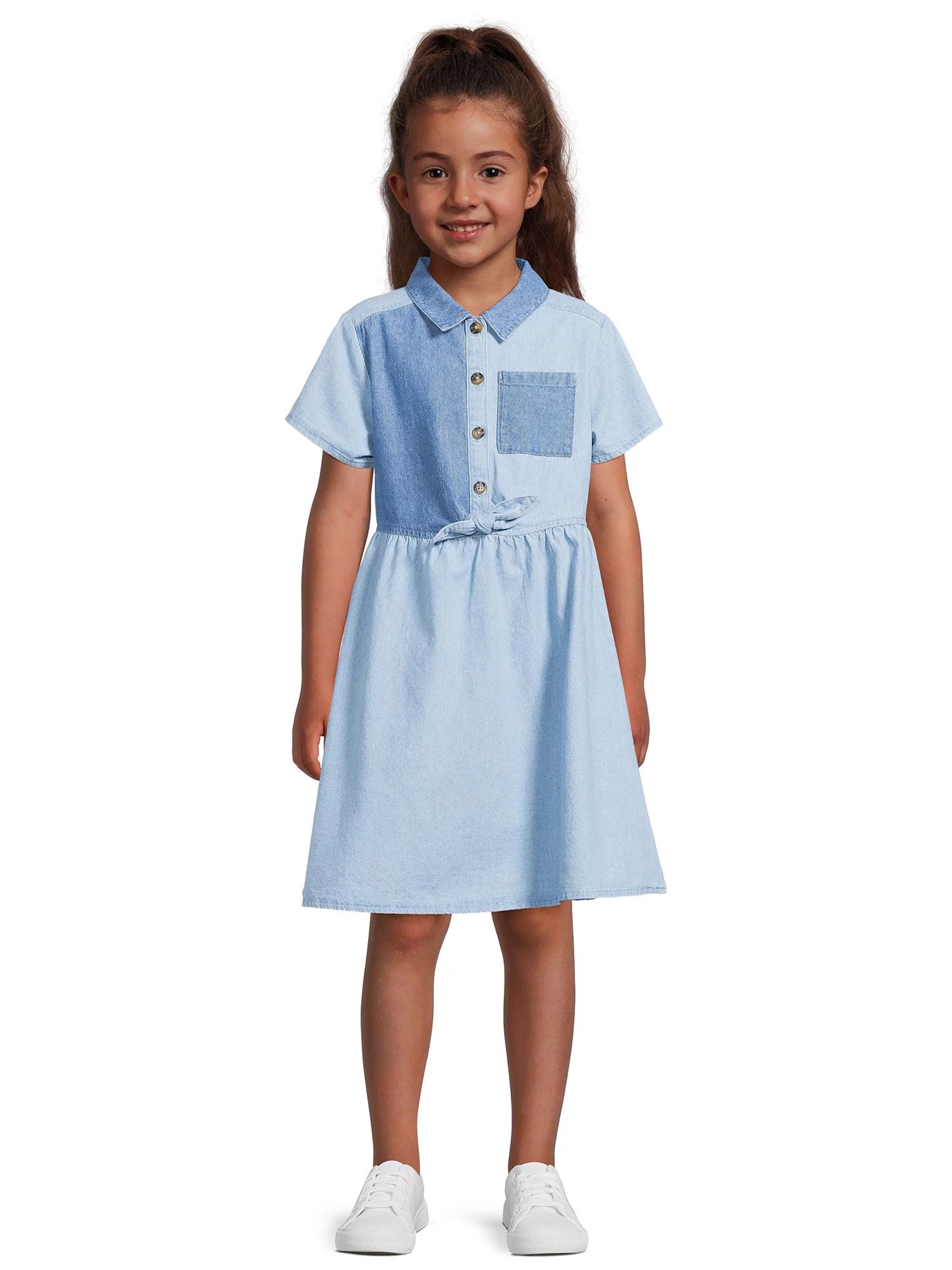 Wonder Nation Girls Tie Front Dress, Sizes 4-18 & Plus | Walmart (US)