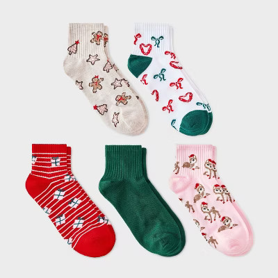 Women's Cute Christmas Icons Ribbed 5pk Quarter Crew Socks - Wondershop™ Assorted Colors 4-10 | Target