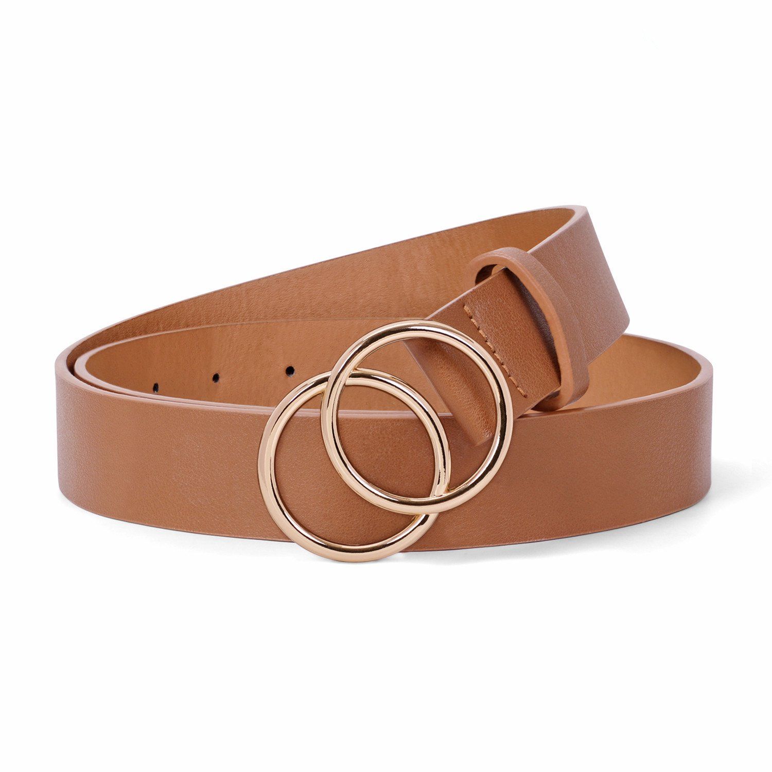 JASGOOD Brown Double O-Ring Faux Leather Waist Women Belts for Jeans Dress | Walmart (US)