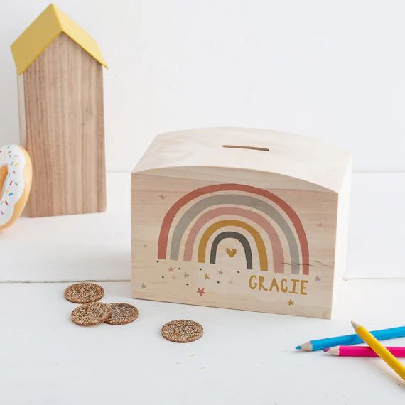 Personalised Modern Rainbow Money Pot Piggy Bank Savings Box | Etsy | Etsy (US)