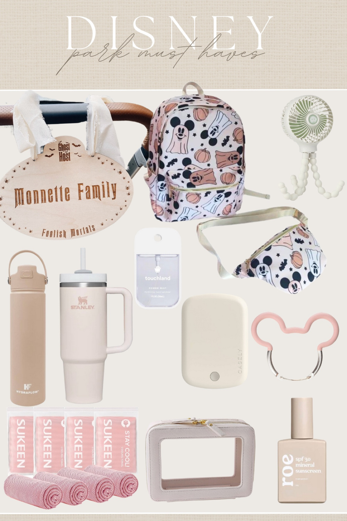 Disney park must haves #disney #disneyworld #disneystrollertag #strollerfan #strollerhook #phonecharger #sunblock #mickey #minnie #fannybag #watertumbler #stanley #neutraldisney #disneyfinds #disney2023 #amazon #amazondisney 

#LTKSeasonal #LTKfindsunder50 #LTKtravel