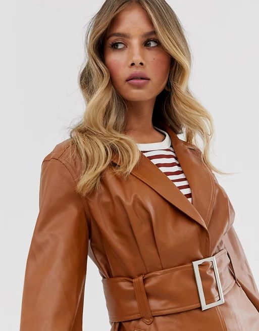 Skylar Rose belted blazer jacket in faux leather | ASOS US