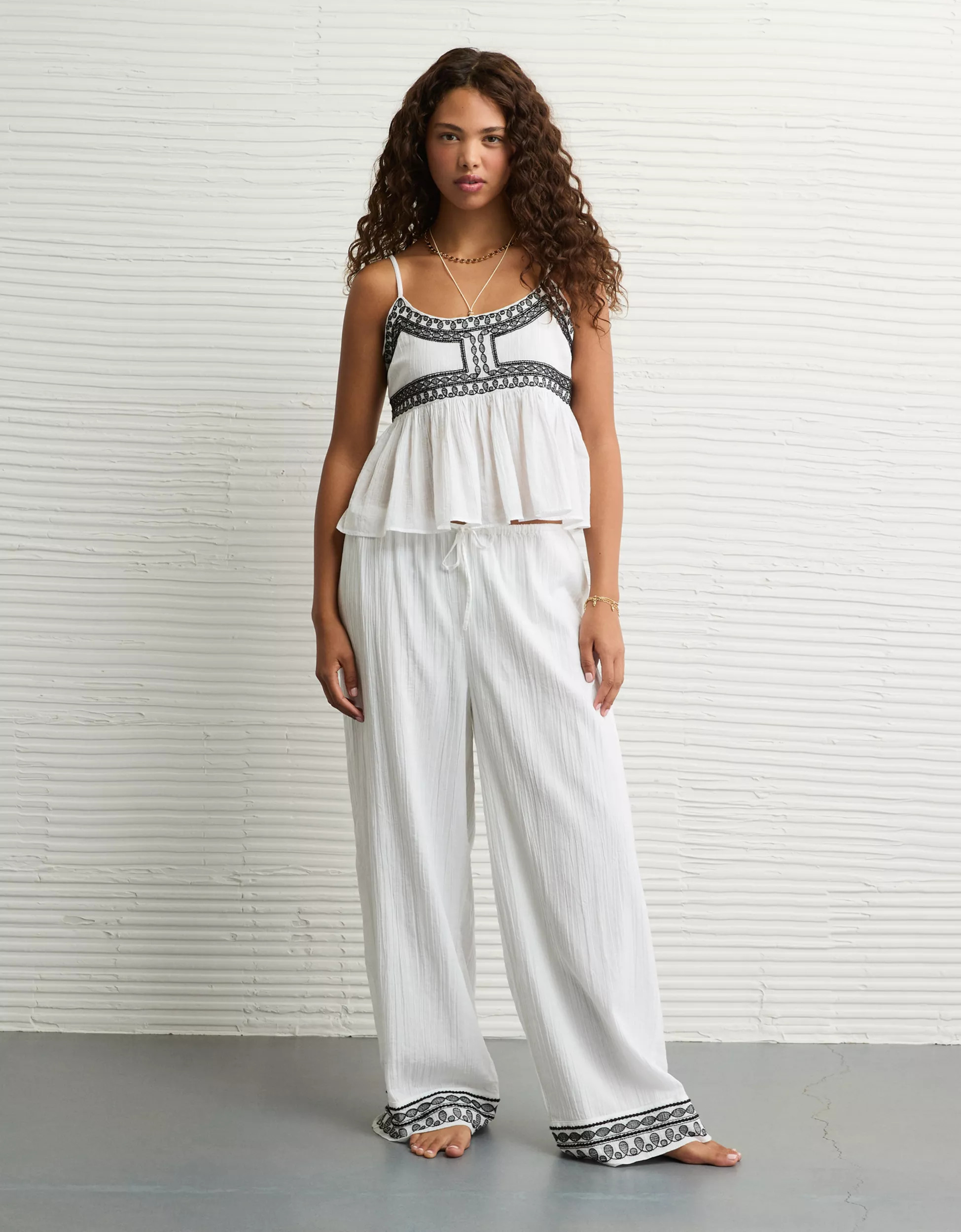 AE Stretch High-Waisted Embroidered Pull-On Pant | American Eagle Outfitters (US & CA)