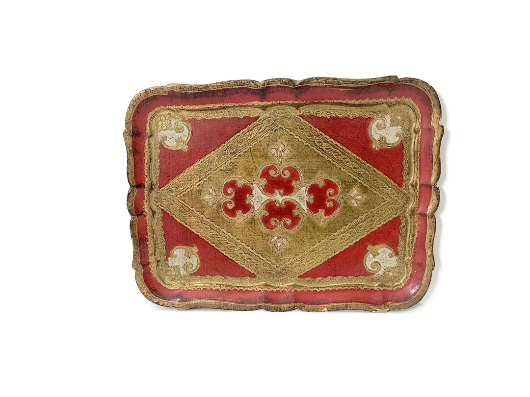 Vintage Florentine Tray: Burnished Red Gold Gilt Toleware 15" X 11" - Etsy | Etsy (US)