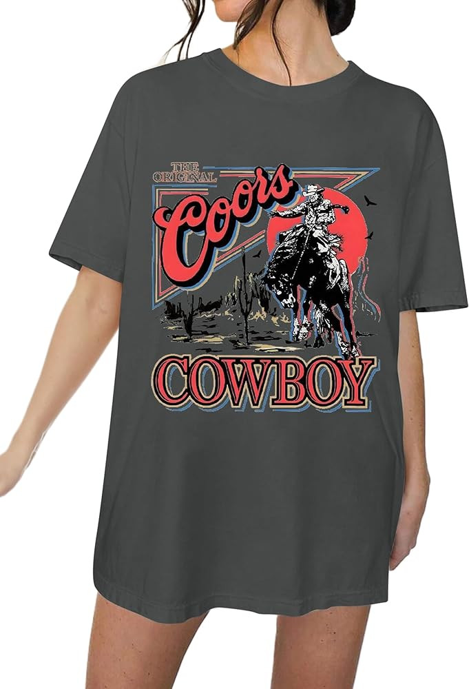 MISSACTIVER Women’s Oversized Vintage Western Cowboy Graphic T-Shirt Drop Shoulder Short Sleeve... | Amazon (US)