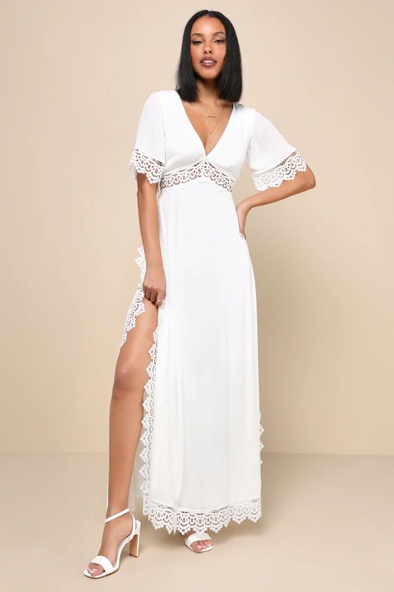 Sweeten the Occasion White Lace Short Sleeve Maxi Dress | Lulus