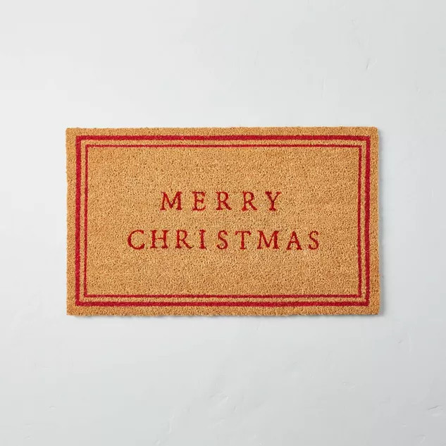 Merry Christmas Bordered Rectangular Outdoor Doormat Red/Tan - Hearth & Hand™ with Magnolia | Target