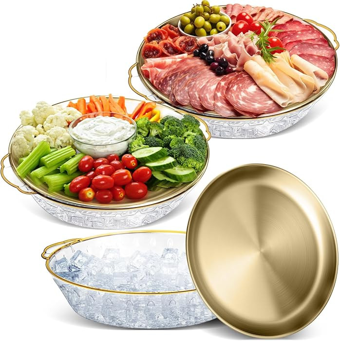 3 Set 11.8" Chilled Serving Tray for Parties with Compartments Ice Chilled Party Platter Charcute... | Amazon (US)