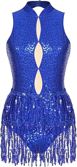 iiniim Women's Shiny Sequins Tassel Latin Jazz Dance Leotard Bodysuit Crisscross Back Lyrical Dan... | Amazon (US)