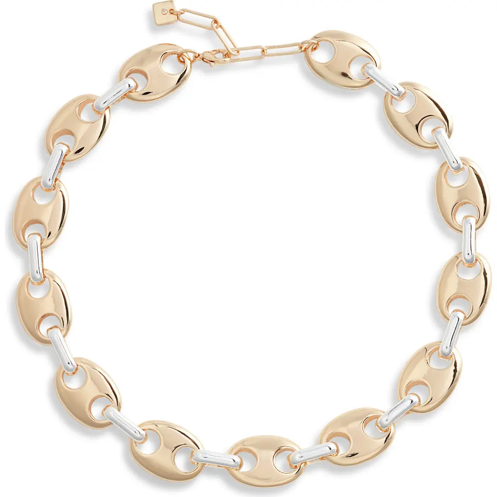 Open Edit Two Tone Puffy Mariner Link Necklace in Silver- Gold at Nordstrom | Nordstrom