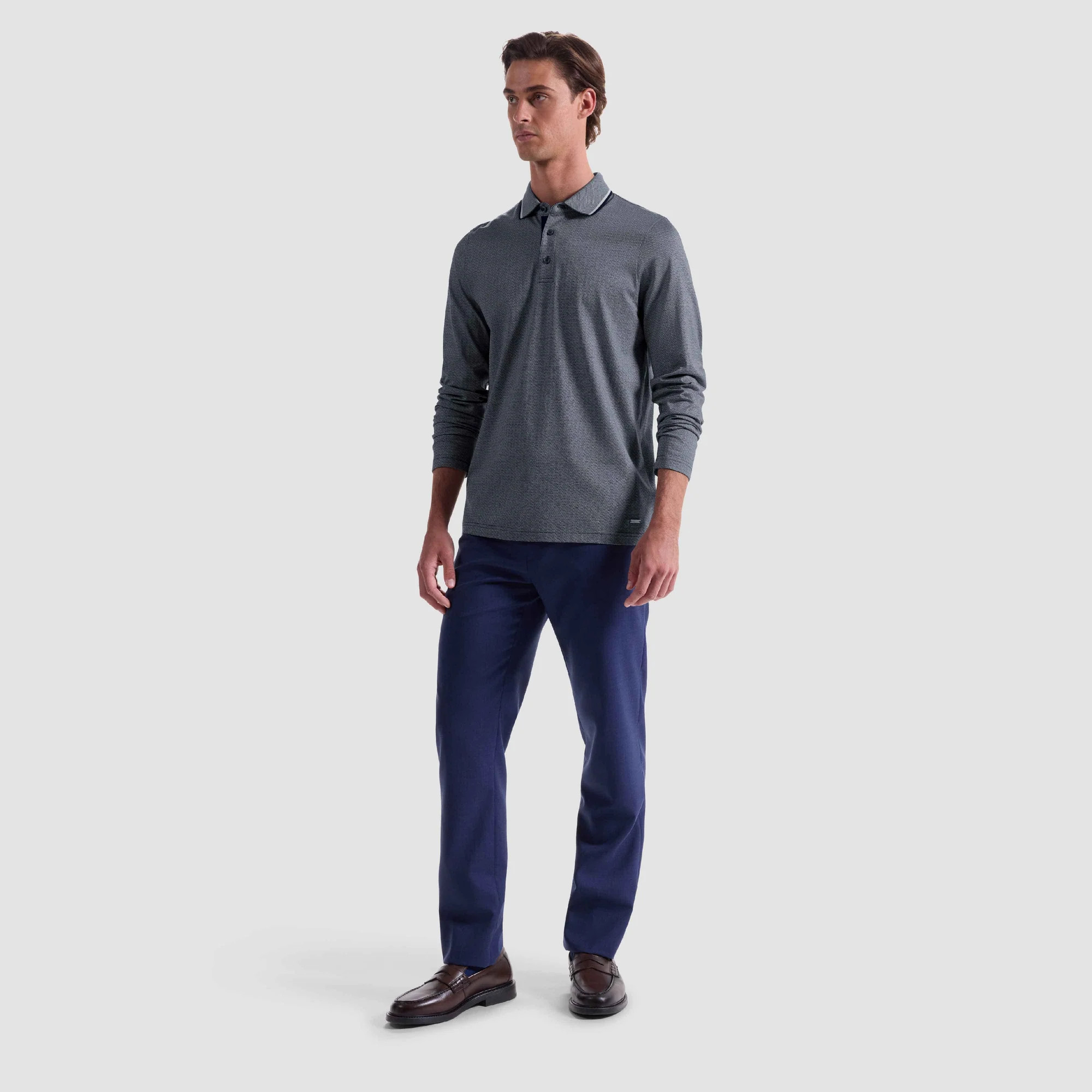 Geometric Jacquard Long Sleeve Polo | Bugatchi