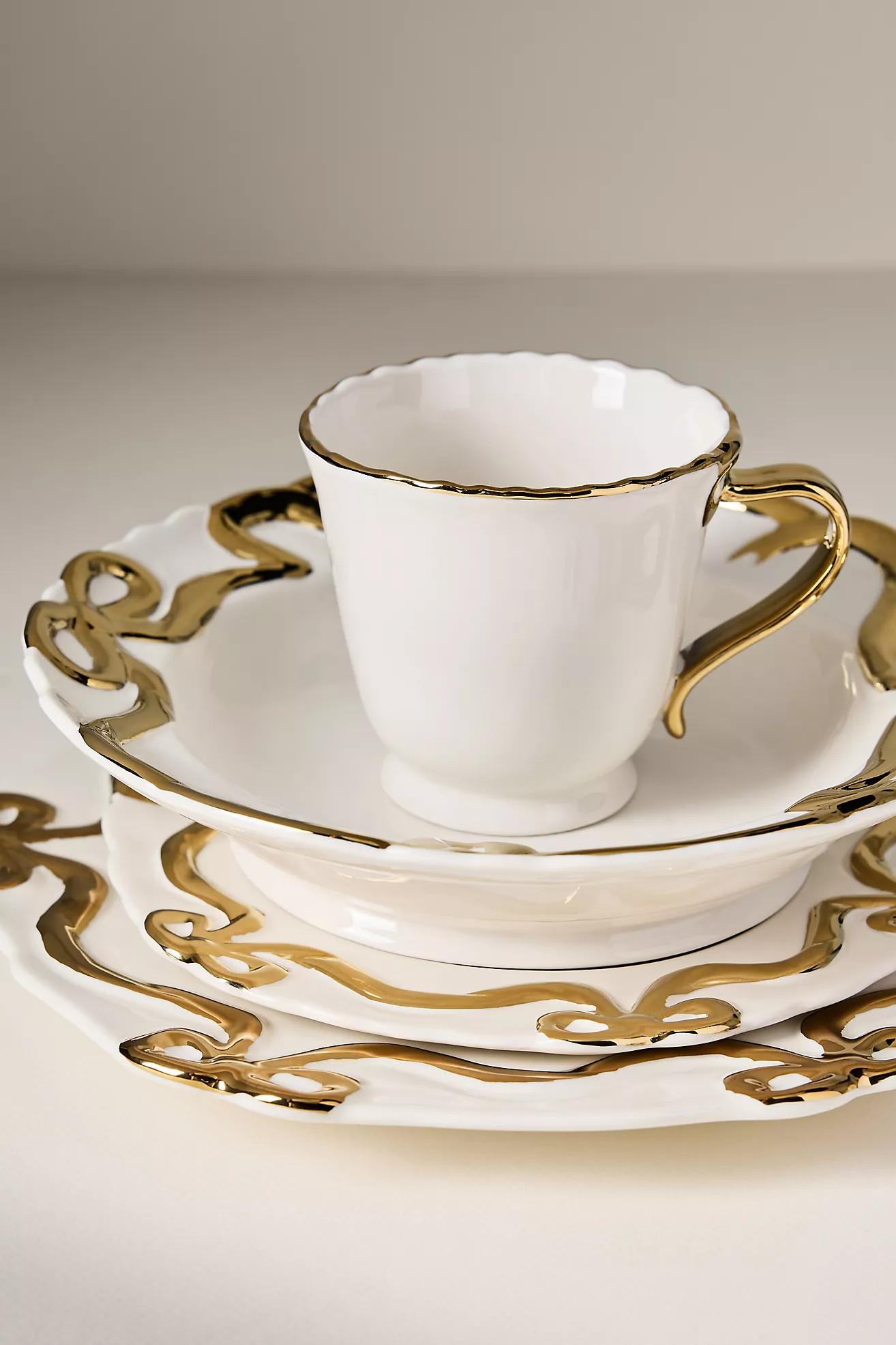 Benedita Gold Bow Stoneware Side Plates, Set of 4 | Anthropologie (US)