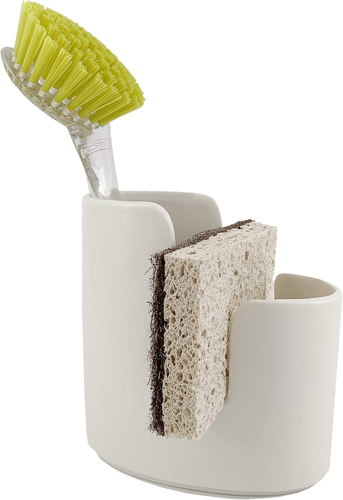 Dish Sponge Scrub Brush Dish Wand Holder Kitchen Sink Caddy Ceramic White Dishwasher Safe Modern ... | Amazon (US)