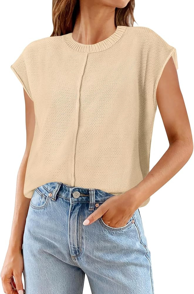 MEROKEETY Women's Summer Cap Sleeve Crewneck Tops Casual Loose Fit Knit Sweater Pullover Tank Top | Amazon (US)