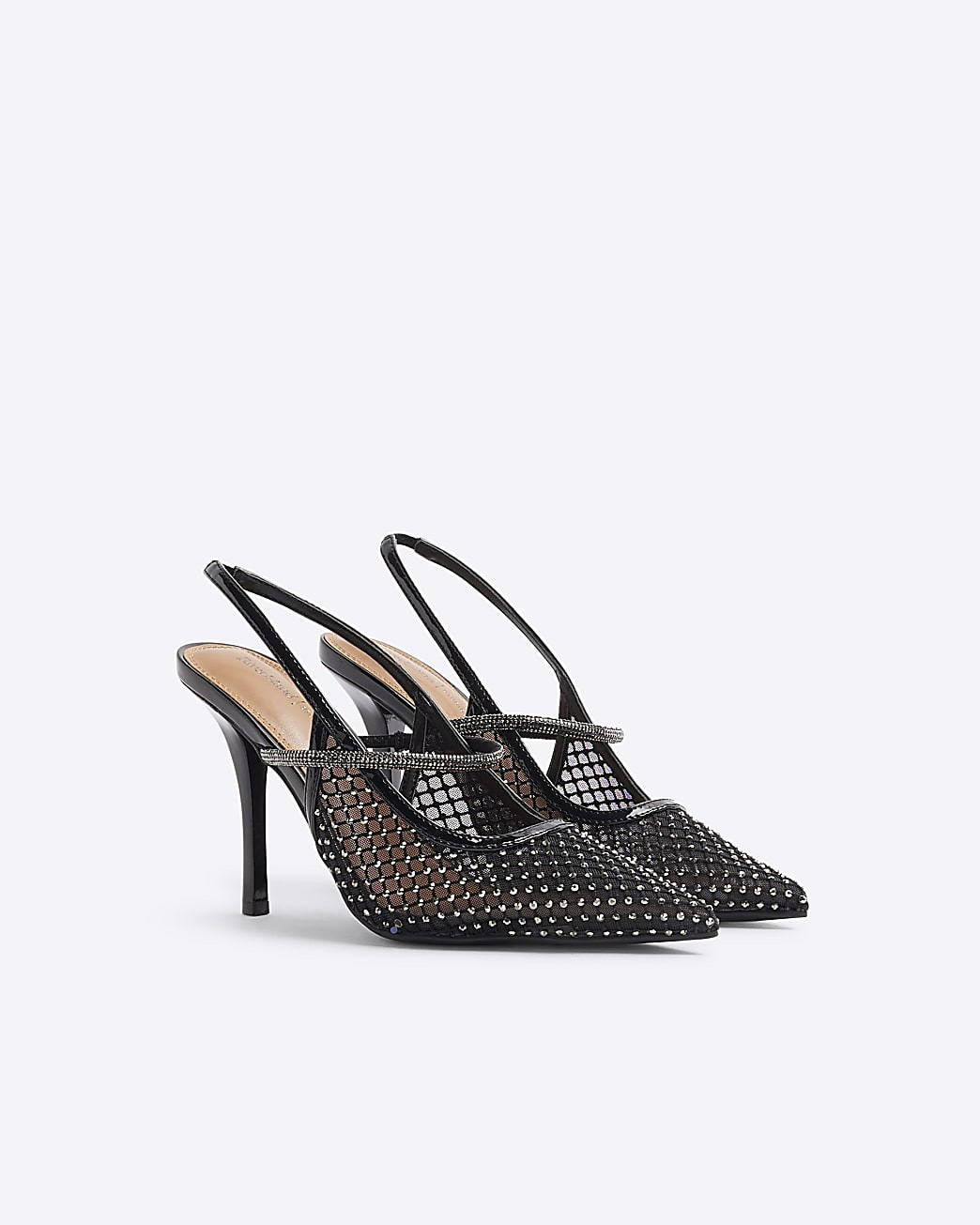Black Diamante Sling Back Heeled Court Shoes | River Island (UK & IE)